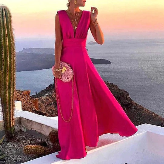 Floral Maxi Dress Womens - Tropical Deep V-Neck Vacation Attire Solara - Heston Manor