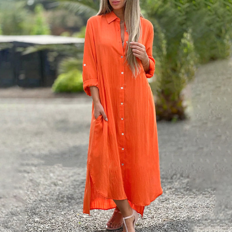 Maxi Shirt Dress Womens - Casual Button-Down with Roll-Tab Sleeves Briela - Heston Manor