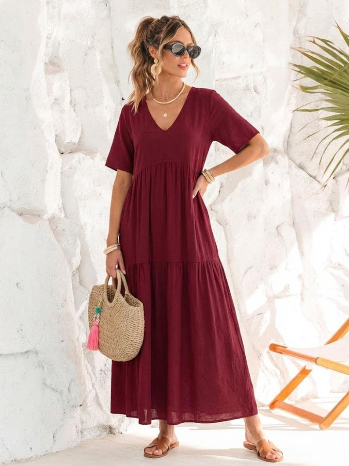 V-Neck Maxi Dress Womens - Tiered Bohemian Summer SiennaX - Heston Manor