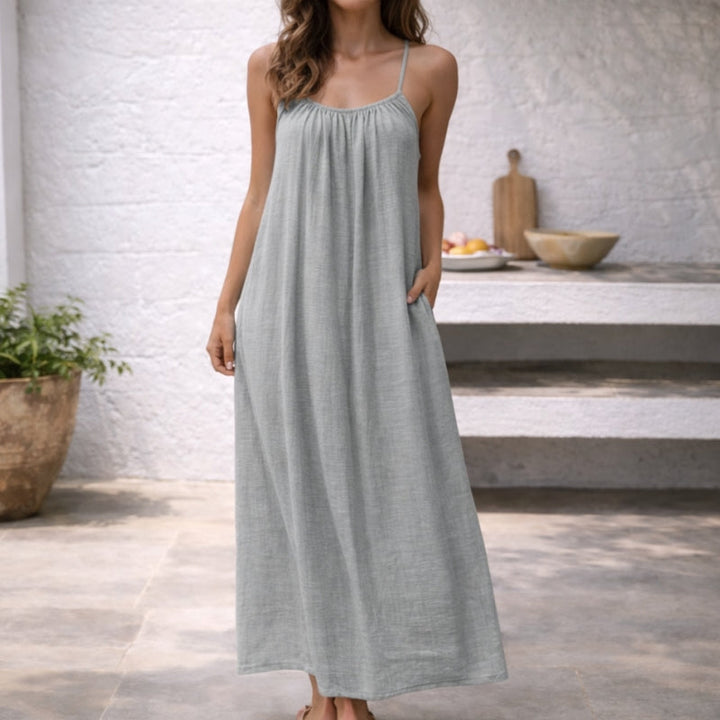Maxi Sundress Womens - Linen Spaghetti Strap Summer Dress Levara - Heston Manor