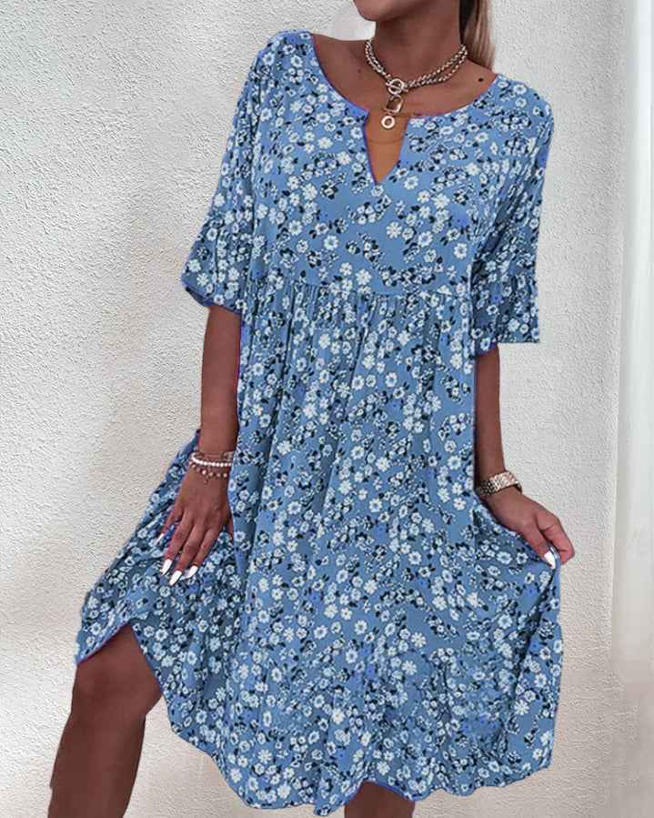 Floral Midi Dress Womens - V-Neck Smocked Waist Dress Eloria - Heston Manor