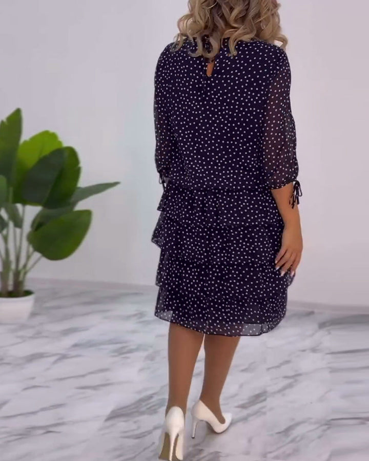 Polka Dot Midi Dress Womens - Tiered Chiffon 3/4 Sleeve Elegance Dotsera - Heston Manor