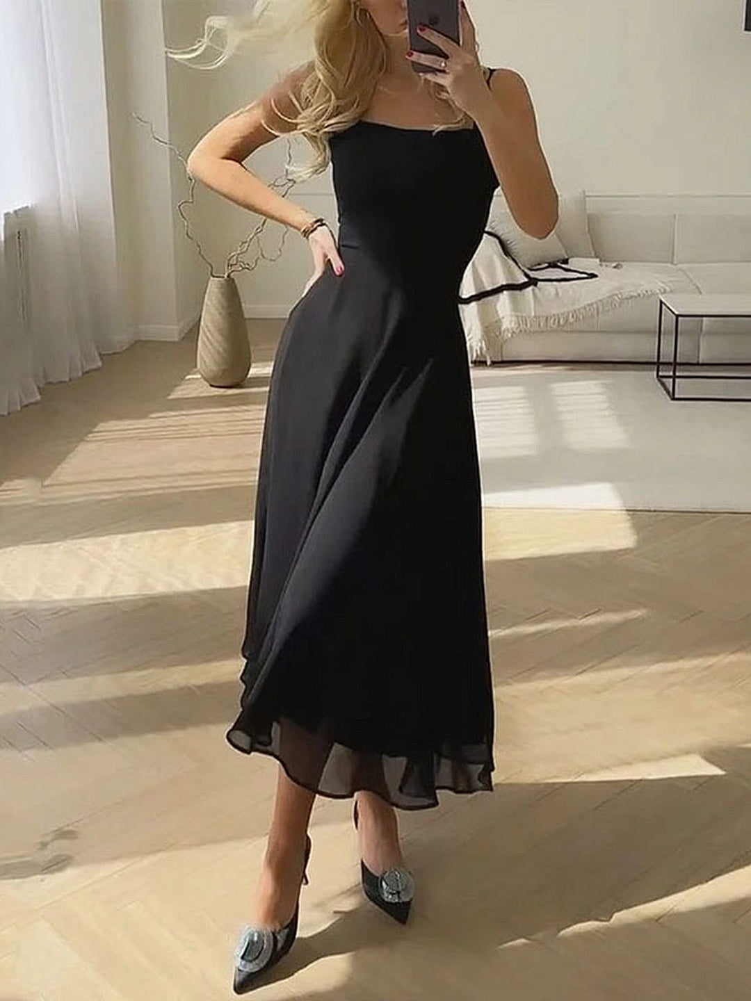 Square Neck Midi Dress Womens - Elegant A-Line Wedding Attire Seraphina - Heston Manor