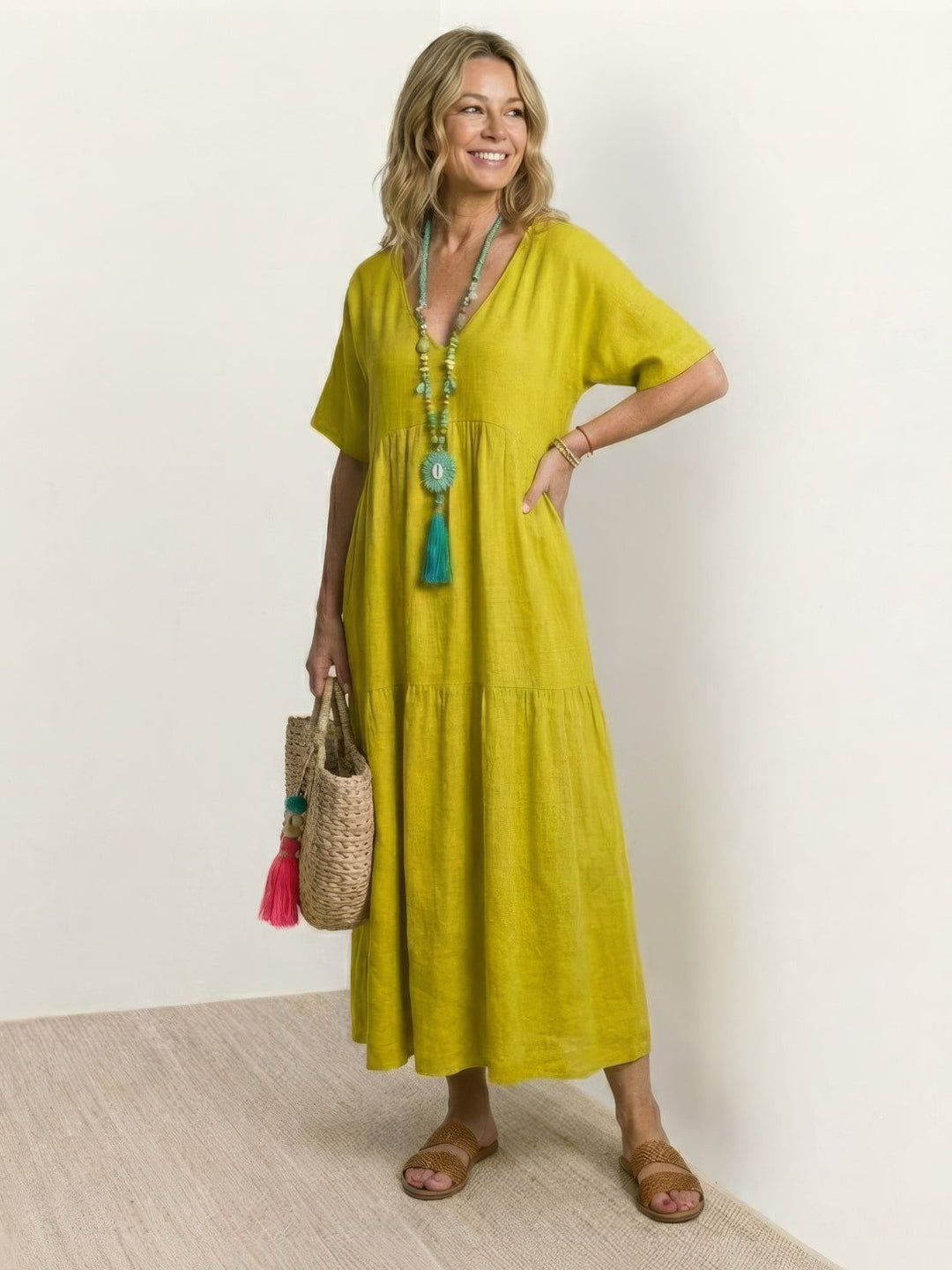 V-Neck Maxi Dress Womens - Tiered Bohemian Summer SiennaX - Heston Manor