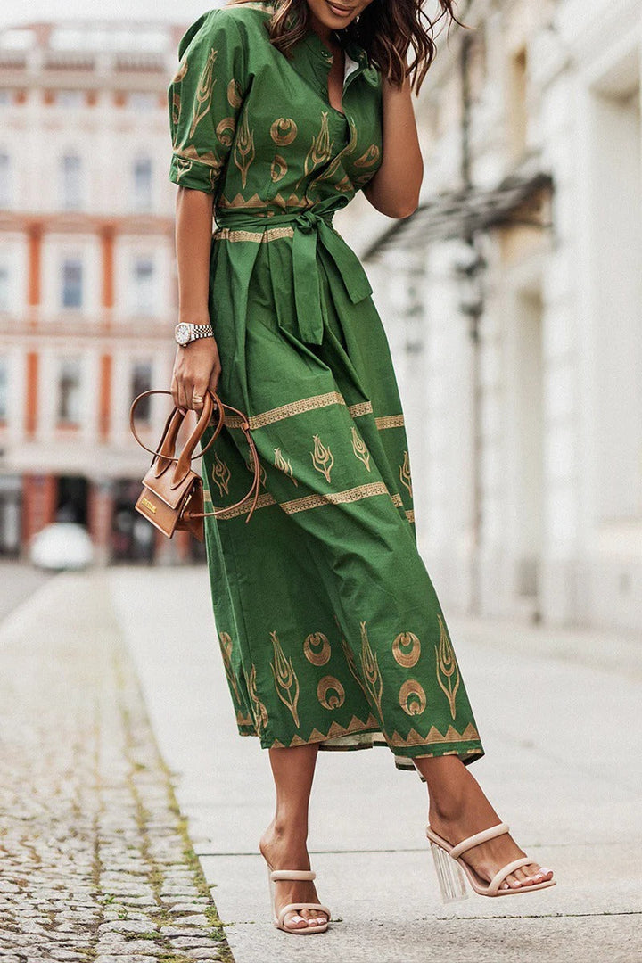 Boho Print Midi Dress Womens - Belted Spring Style Keira - Heston Manor