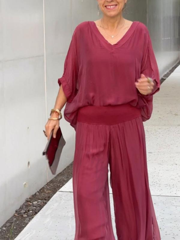V-Neck Jumpsuit Womens - 2 Piece Batwing Sleeve Set Orabela - Heston Manor