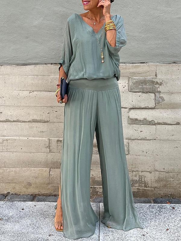 V-Neck Jumpsuit Womens - 2 Piece Batwing Sleeve Set Orabela - Heston Manor