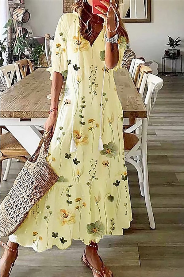 Floral Maxi Dress Womens - Boho V-Neck Tassel Style Floroly - Heston Manor