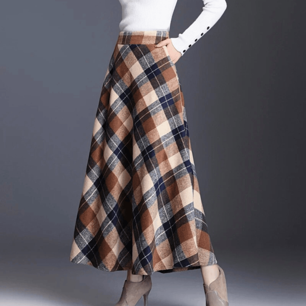 Valeria Plaid Wool-Blend High-Waist Maxi Skirt - Heston Manor