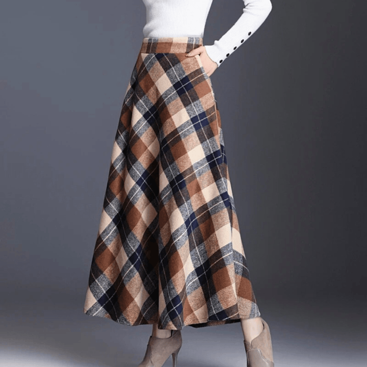 Valeria Plaid Wool-Blend High-Waist Maxi Skirt - Heston Manor