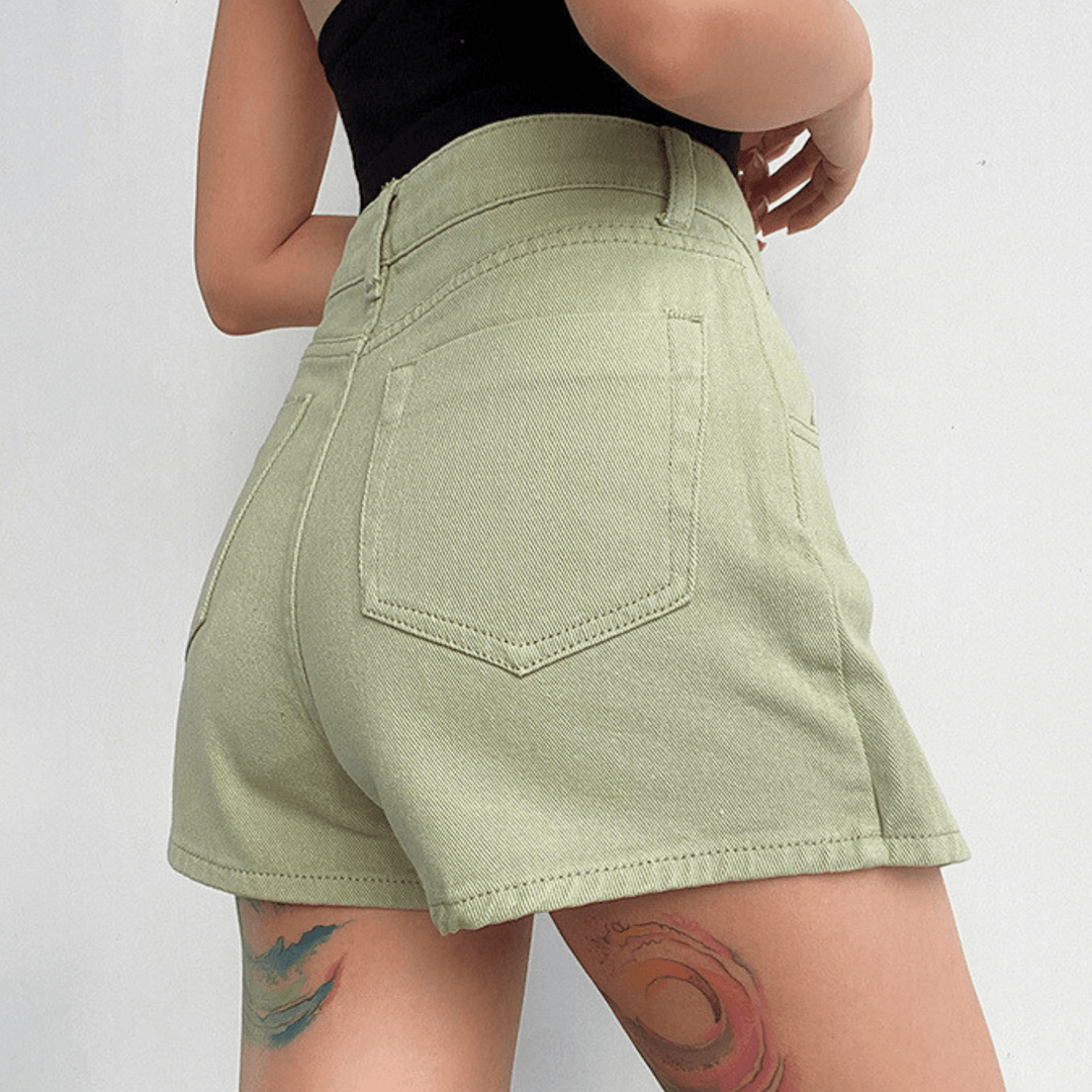 Aquiline High-Waist Denim Skirt Shorts - A-Line Silhouette - Heston Manor