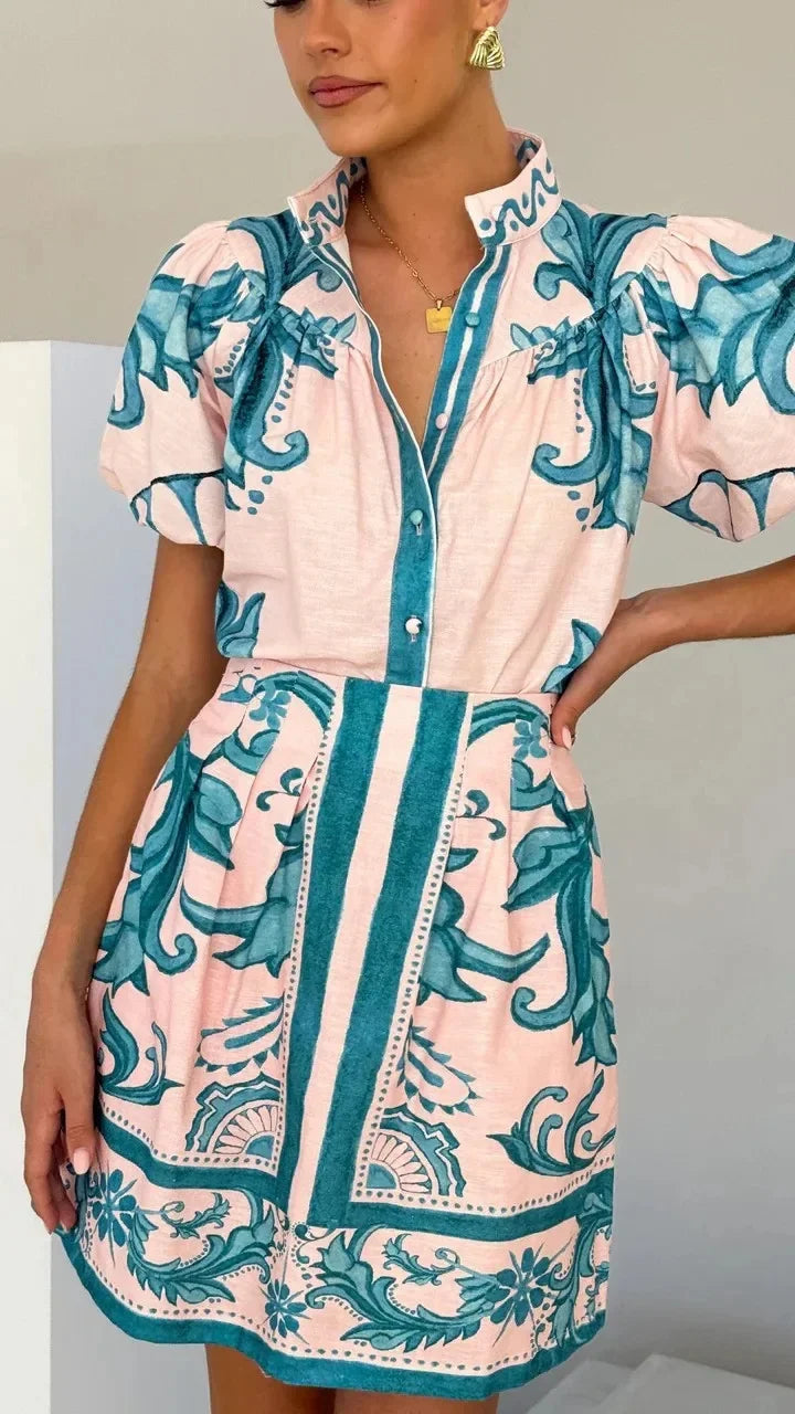 Floral Print Mini Shirt Dress Womens - Puff Sleeve Summer Style Floriva - Heston Manor