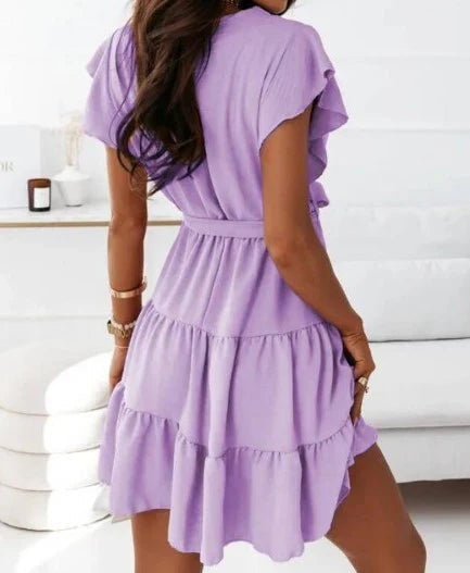 Wrap Mini Dress Womens - Flutter Sleeve Ruffle Fit Blossom - Heston Manor