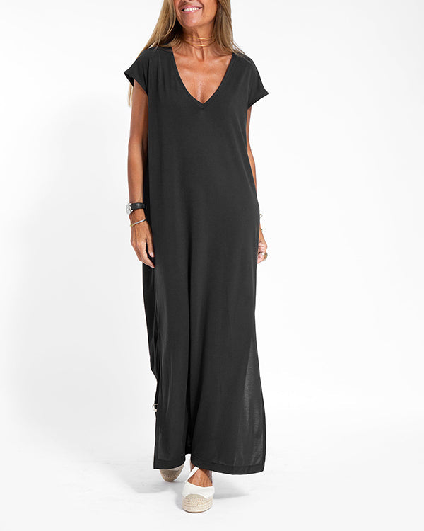 V-Neck Maxi Dress Womens - Relaxed Side-Slit Summer Comfort Terradora - Heston Manor