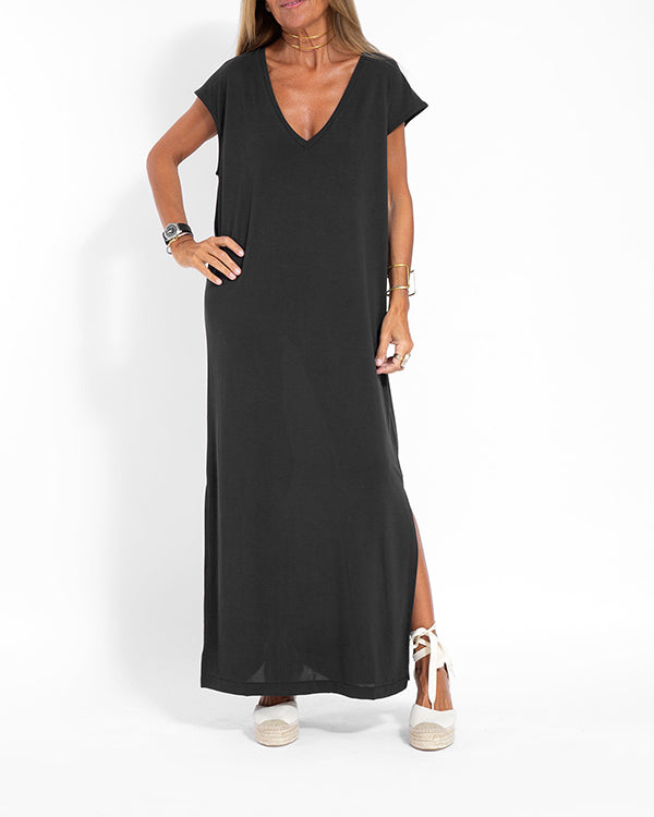 V-Neck Maxi Dress Womens - Relaxed Side-Slit Summer Comfort Terradora - Heston Manor