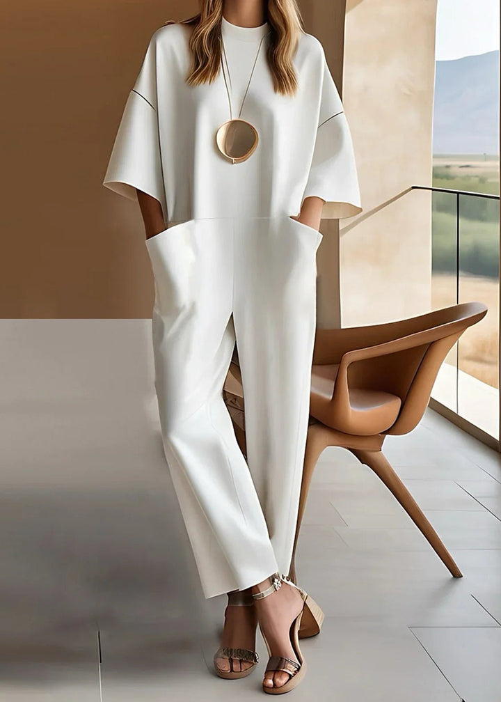 Wide-Leg Jumpsuit Womens - Versatile Short Sleeve Crew Neck Romper Arista - Heston Manor