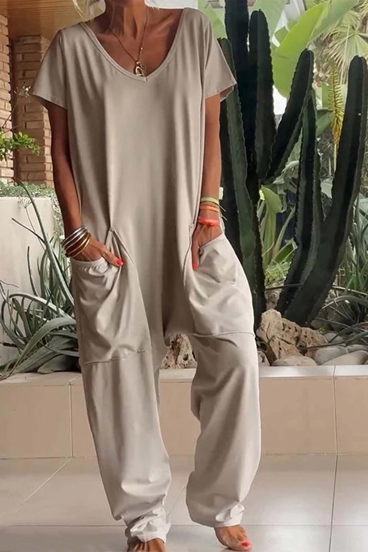 V-Neck Jumpsuit Womens - Casual Relaxed Fit One-Piece Alireo - Heston Manor