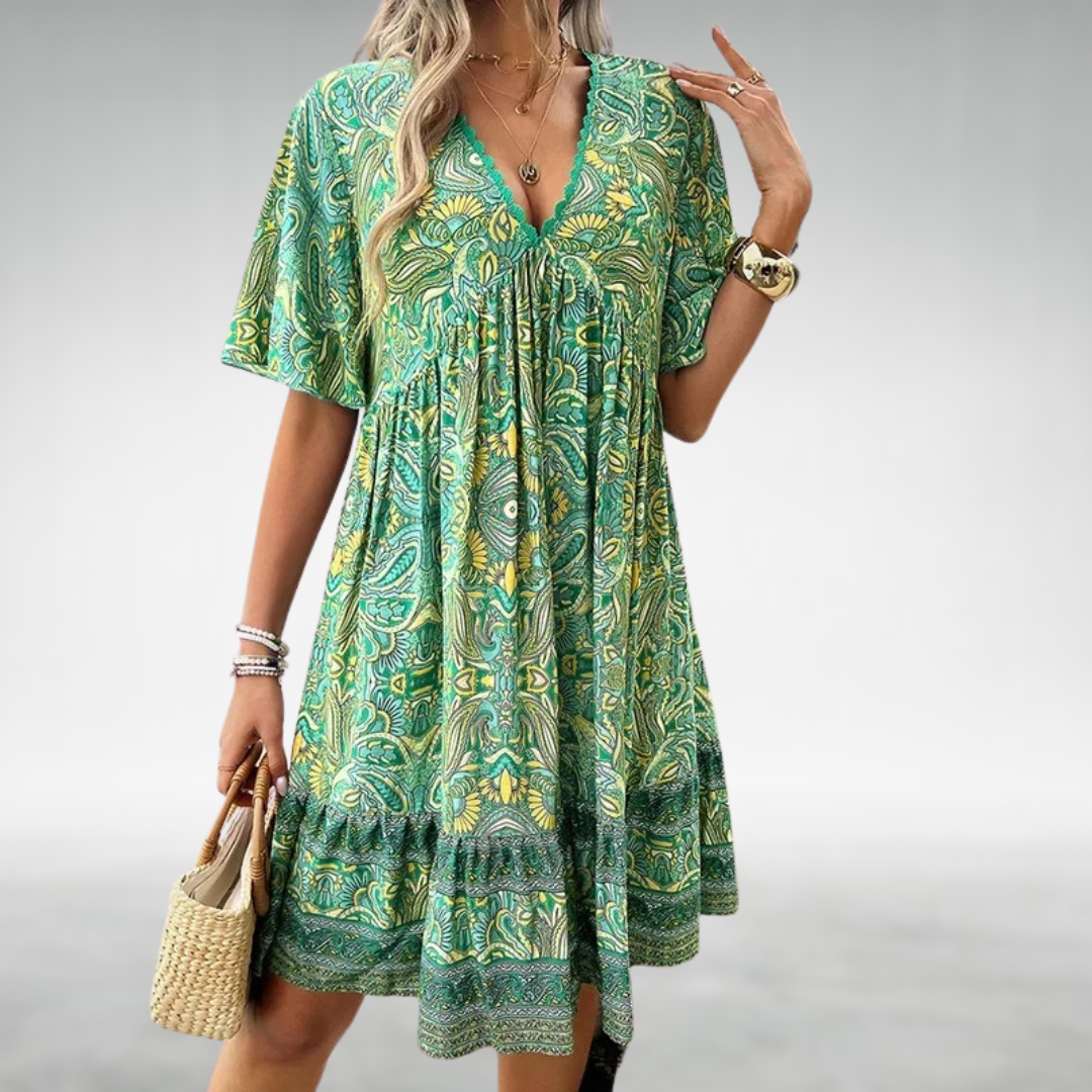 Paisley Boho Mini Dress Womens - Vibrant Summer Vacation Attire Sunlina - Heston Manor