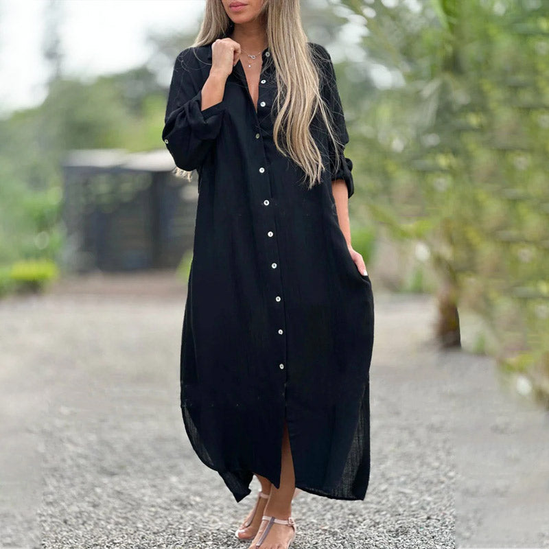 Maxi Shirt Dress Womens - Casual Button-Down with Roll-Tab Sleeves Briela - Heston Manor