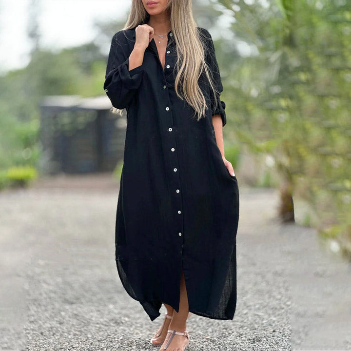 Maxi Shirt Dress Womens - Casual Button-Down with Roll-Tab Sleeves Briela - Heston Manor