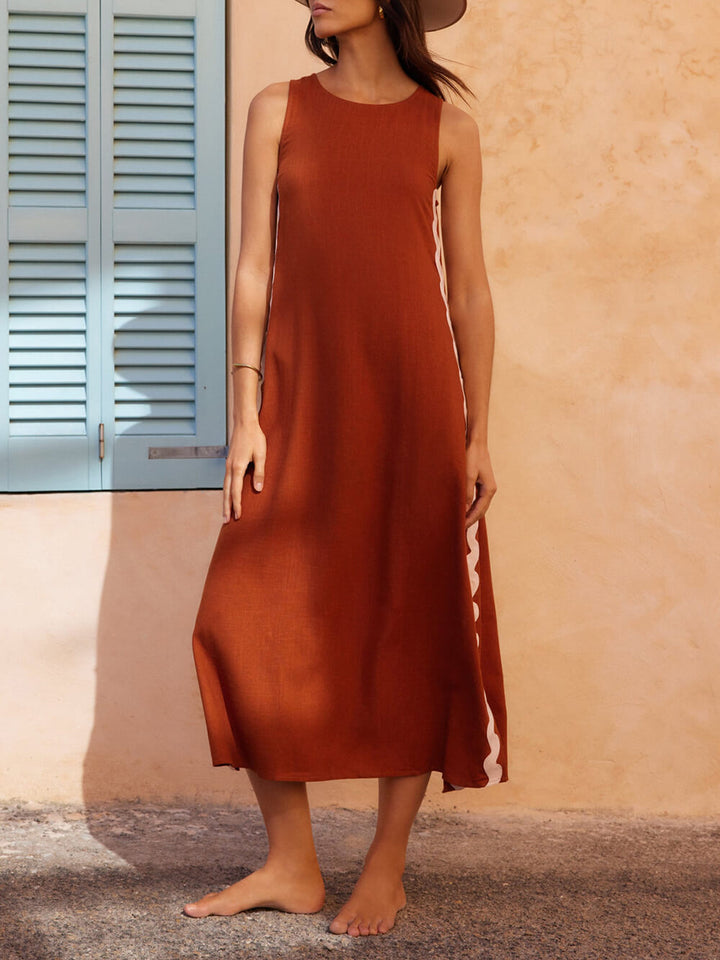 Midi Dress Womens - Wavy Contrast Side Trim Summer Amelia - Heston Manor