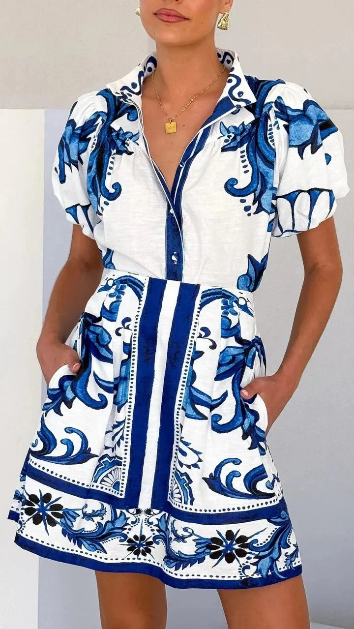 Floral Print Mini Shirt Dress Womens - Puff Sleeve Summer Style Floriva - Heston Manor