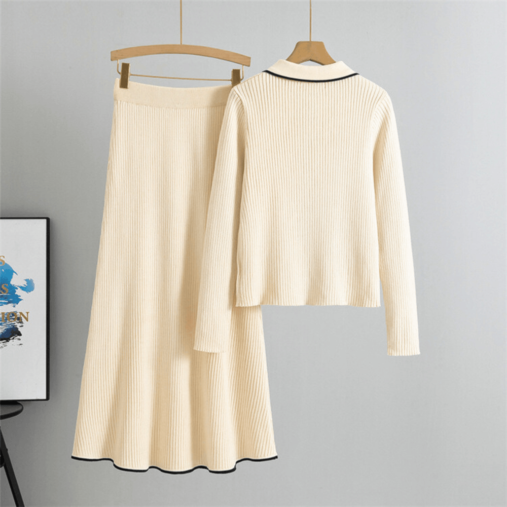 Bellara Soft-Touch Knit Two-Piece Set - Button-Up Top with Contrast Trim - Heston Manor