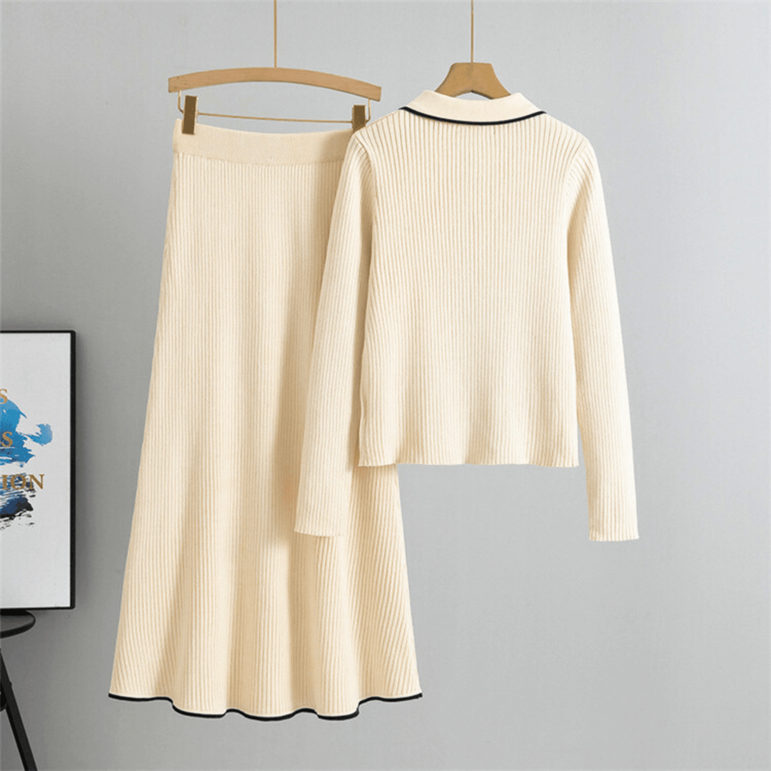Bellara Soft-Touch Knit Two-Piece Set - Button-Up Top with Contrast Trim - Heston Manor