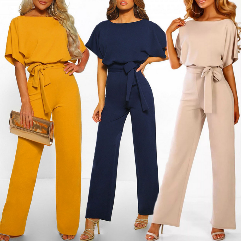 Wide-Leg Jumpsuit Womens - Batwing Sleeves & Self-Tie Belt Elara - Heston Manor