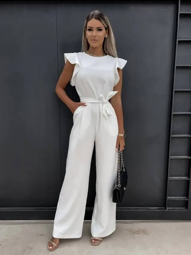 Jumpsuit Womens - Ruffle Sleeve Wide Leg Belted Elantira - Heston Manor