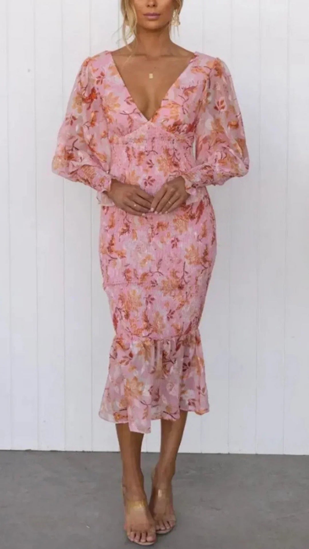 Floral Draped Dress Womens - Evening Flowy Silhouette Glamabelle - Heston Manor