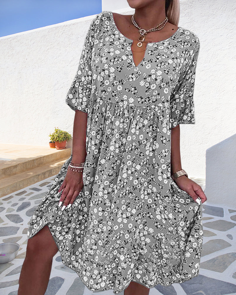 Floral Midi Dress Womens - V-Neck Smocked Waist Dress Eloria - Heston Manor