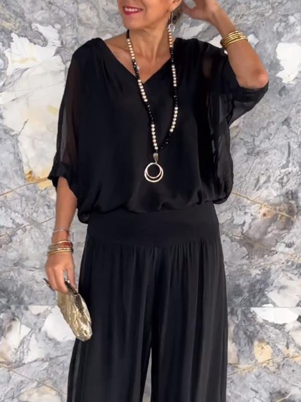 V-Neck Jumpsuit Womens - 2 Piece Batwing Sleeve Set Orabela - Heston Manor