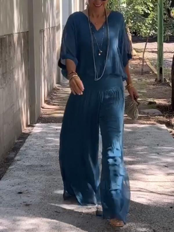 V-Neck Jumpsuit Womens - 2 Piece Batwing Sleeve Set Orabela - Heston Manor
