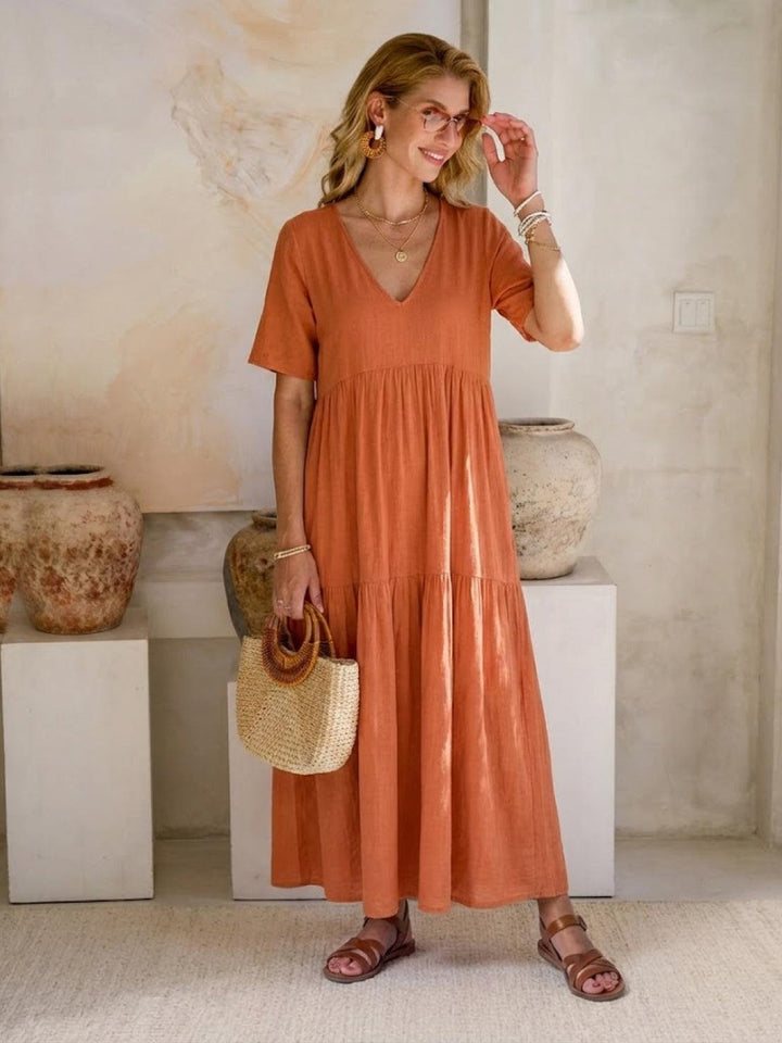 V-Neck Maxi Dress Womens - Tiered Bohemian Summer SiennaX - Heston Manor
