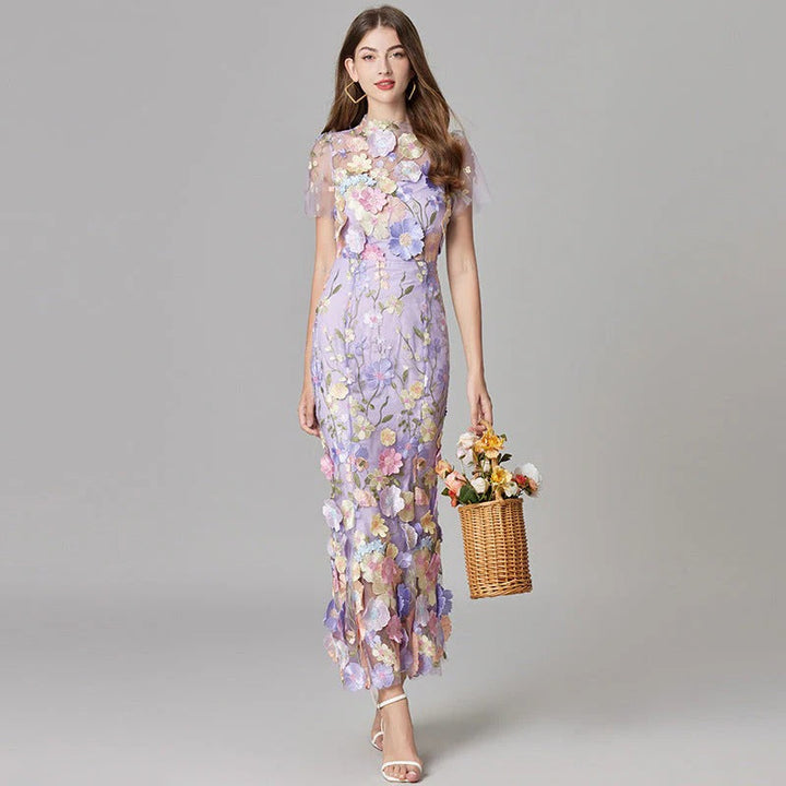 Floral Appliqué Maxi Dress Womens - 3D Sculptural Detail - Aurelia - Heston Manor