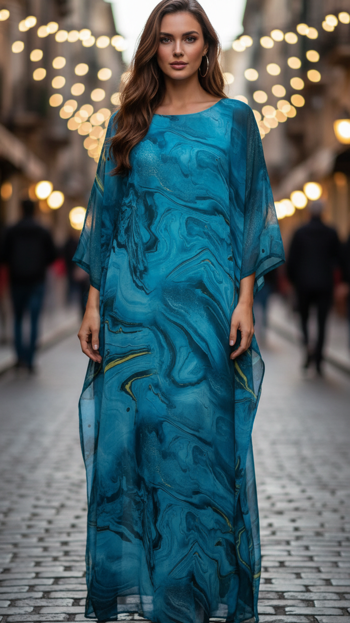 Chiffon Maxi Dress Womens - Formal Batwing Sleeve Kaftan Adoria - Heston Manor