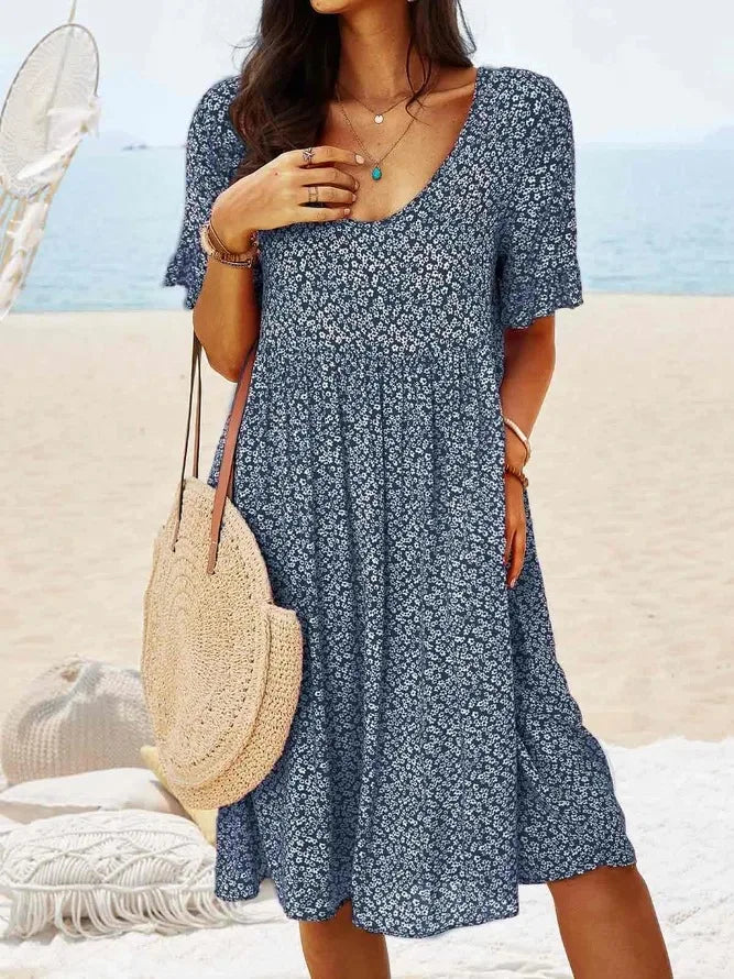 Floral Smock Dress Womens - Ditsy V-Neck Flutter Sleeve BreezeLuxe - Heston Manor