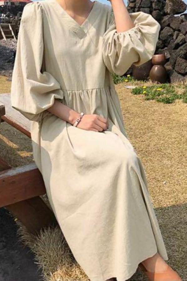 Midi Dress Womens - Smocked Waist Balloon Sleeves Joretta - Heston Manor