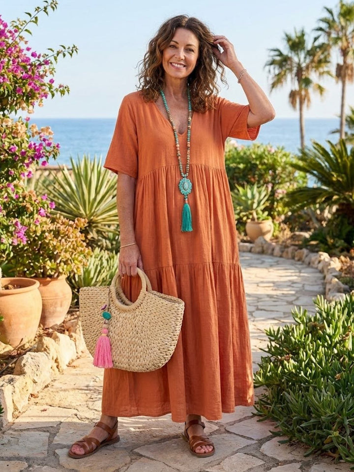 V-Neck Maxi Dress Womens - Tiered Bohemian Summer SiennaX - Heston Manor