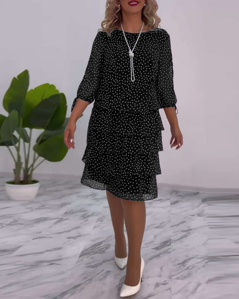 Polka Dot Midi Dress Womens - Tiered Chiffon 3/4 Sleeve Elegance Dotsera - Heston Manor