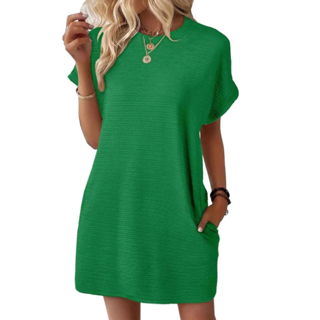 T-Shirt Mini Dress Womens - Ribbed Texture Casual Essential Vivira - Heston Manor