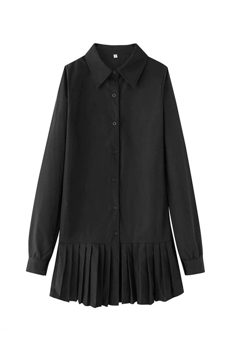 Shirt Dress Womens - White Pleated Hem Button-Down ClaraFlair - Heston Manor