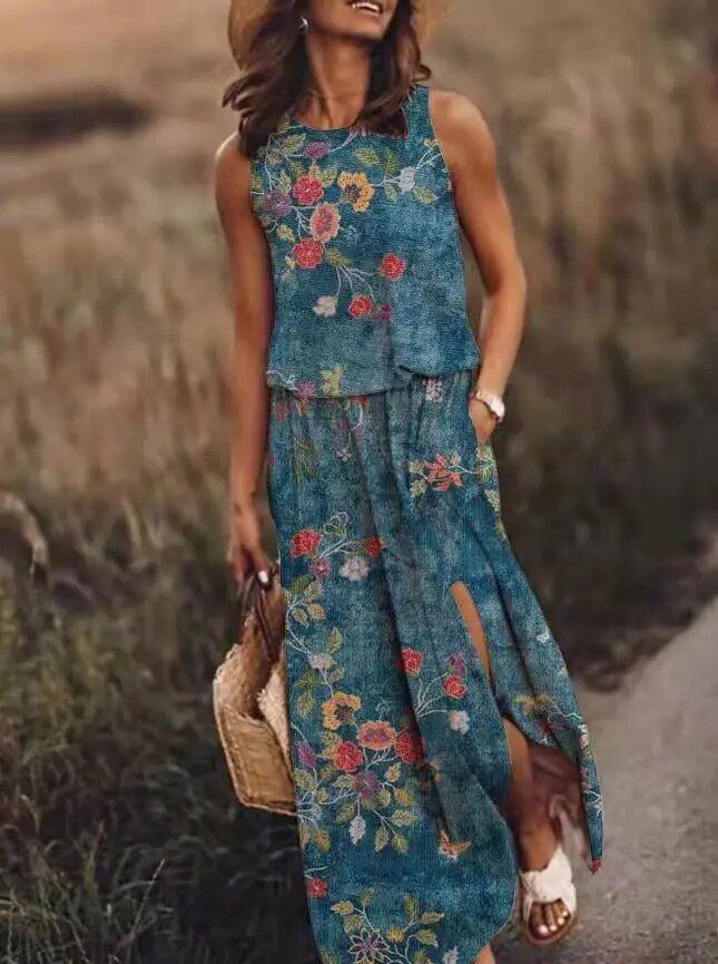Sleeveless Maxi Dress Womens - Elastic Waist Boho Summer Wear Mayala - Heston Manor