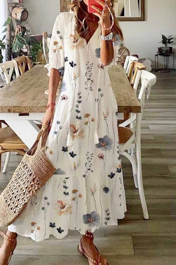 Floral Maxi Dress Womens - Boho V-Neck Tassel Style Floroly - Heston Manor