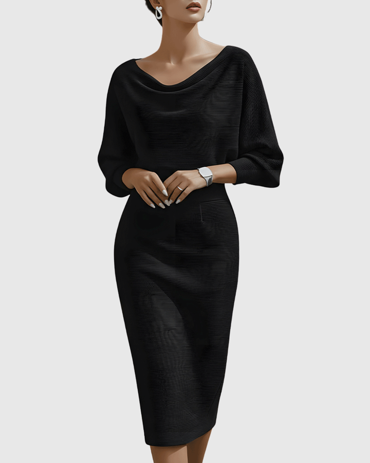 Midi Dress Womens - Ribbed Cowl Neck Batwing Veshara - Heston Manor
