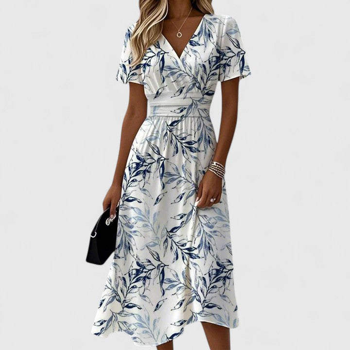 Floral Wrap Midi Dress Womens - V-Neck Short Sleeve Arilea - Heston Manor