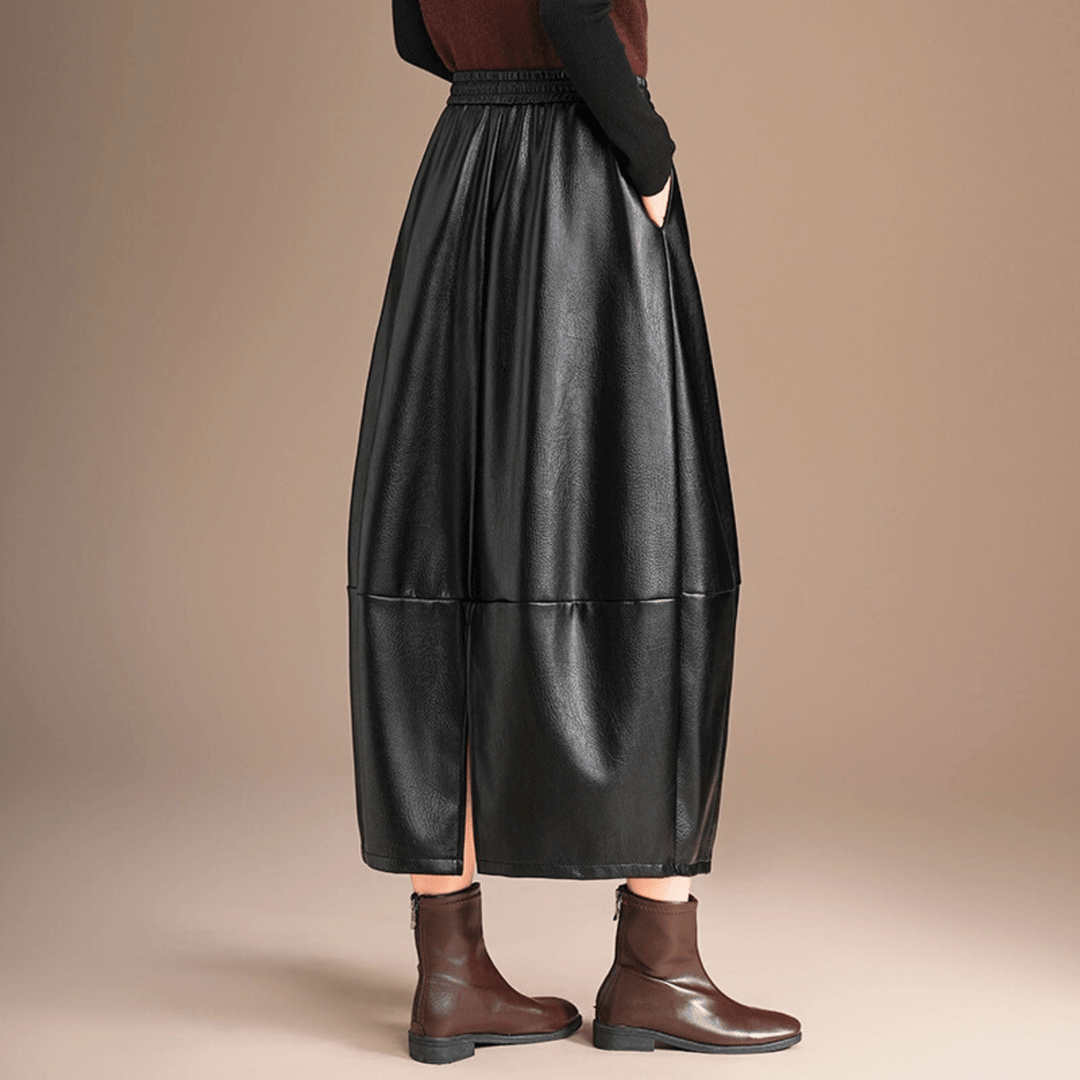 Seraphina Varenne Skirt - Leather Elegance with Fluid Drape - Heston Manor