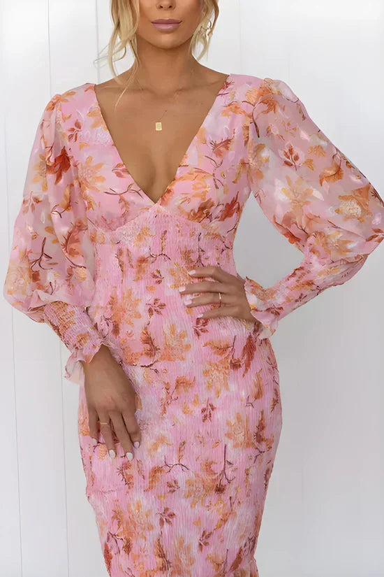 Floral Draped Dress Womens - Evening Flowy Silhouette Glamabelle - Heston Manor
