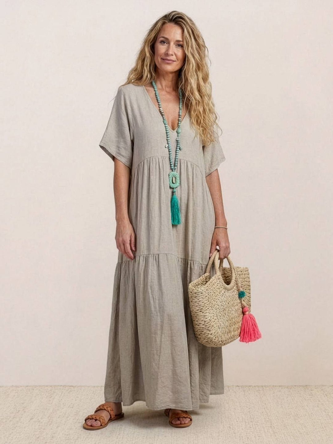 V-Neck Maxi Dress Womens - Tiered Bohemian Summer SiennaX - Heston Manor